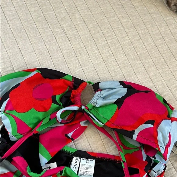 NWT Anthropologie Sanctuary Bandeau black green floral high waist Bikini Set M - Picture 6 of 12